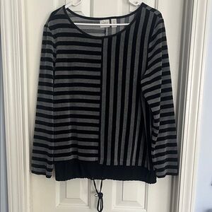 Chico's Black and Gray Striped Sweatshirt